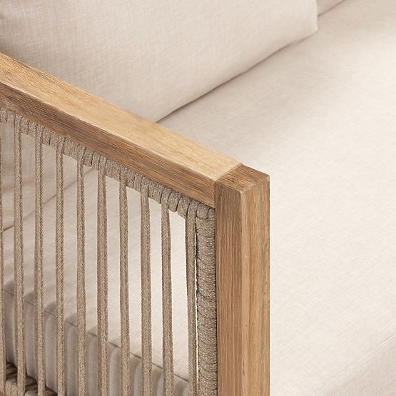 Kerti sarokgarnitúra Vetralla asztallal, fonott, FSC akácfa, teak megjelenés, világos bézs