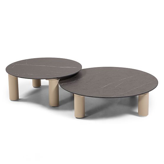 Kerti sarokkanapé 2 asztallal Santa Ana, alumínium, bézs, márvány dekoráció, lekerekített formák