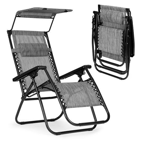 Kerti strand nyugágy állítható háttámlával és mozgatható tetővel Modernhome - szürke