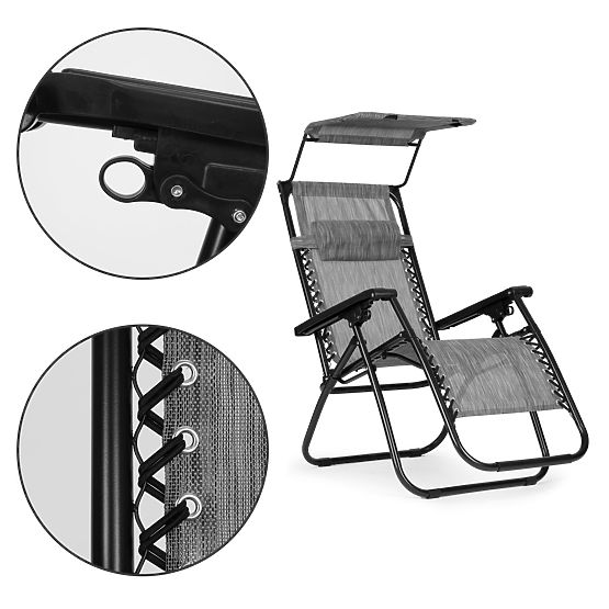 Kerti strand nyugágy állítható háttámlával és mozgatható tetővel Modernhome - szürke