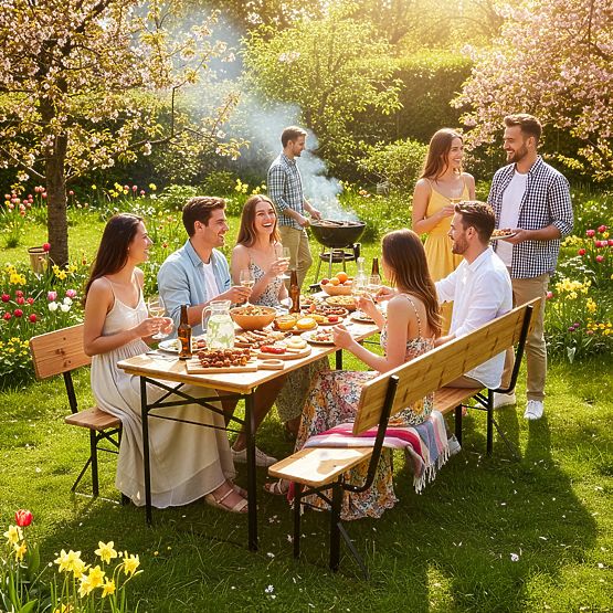 Kerti szett acél-fa PORTER 170 cm asztal + 2 pad