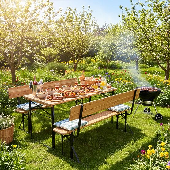 Kerti szett acél-fa PORTER 170 cm asztal + 2 pad