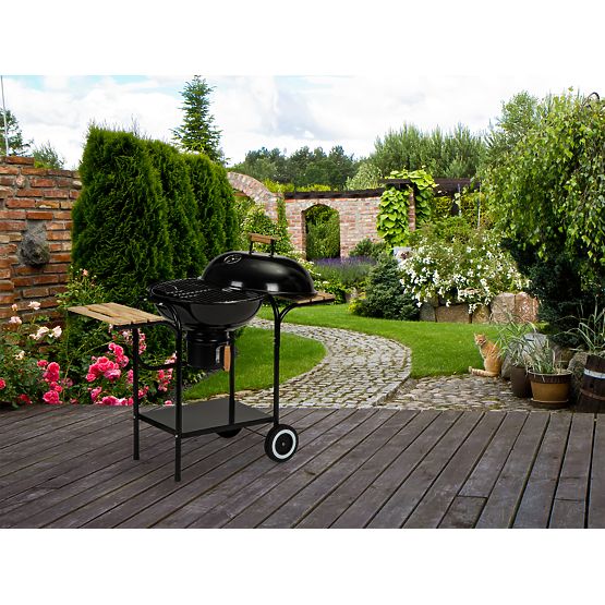 Kerti szögletes grill fedéllel és polcokkal, rostély, hamutartó