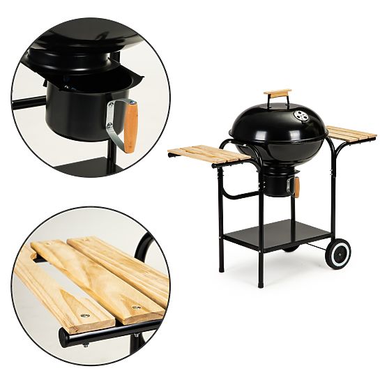 Kerti szögletes grill fedéllel és polcokkal, rostély, hamutartó