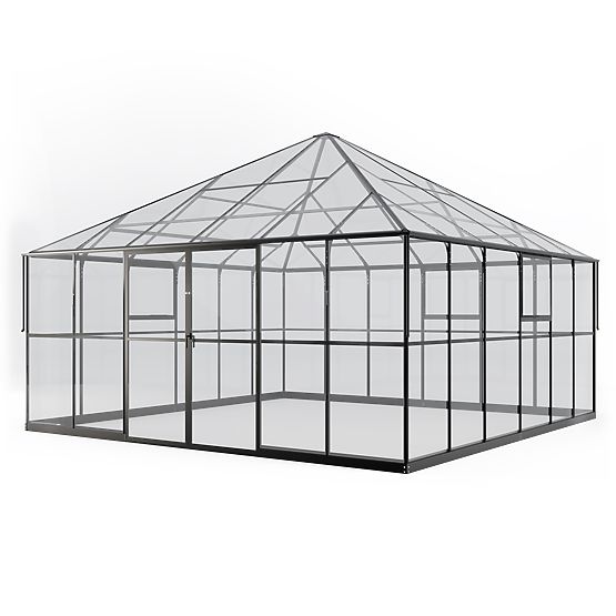 Kerti üvegház ProGlass Gazebo Large alappal 17,8 m² edzett üveg 4 mm, alumínium, fekete