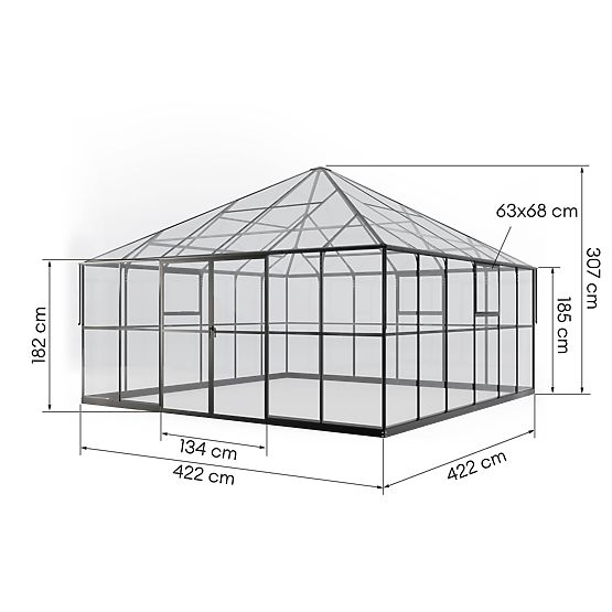 Kerti üvegház ProGlass Gazebo Large alappal 17,8 m² edzett üveg 4 mm, alumínium, fekete