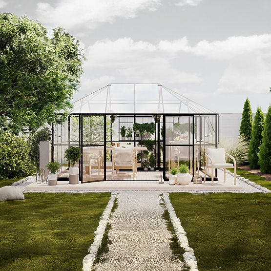 Kerti üvegház ProGlass Gazebo Standard 12 m² alappal, 4 mm-es edzett üveg, alumínium, fekete