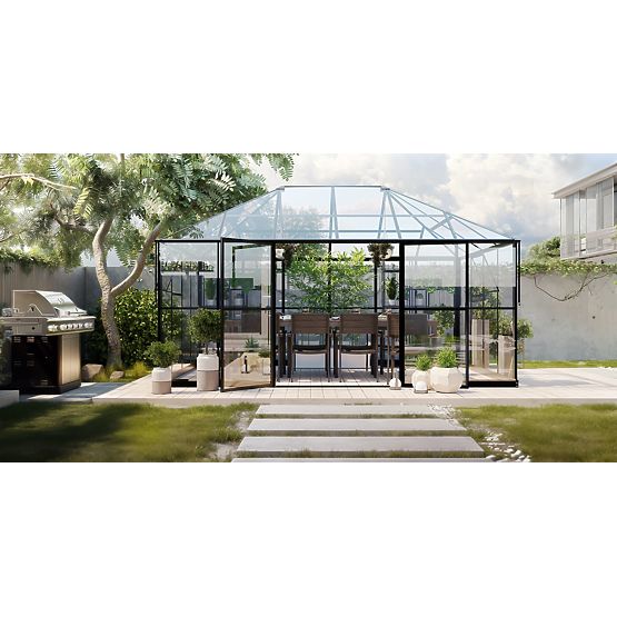 Kerti üvegház ProGlass Gazebo Standard 12 m² alappal, 4 mm-es edzett üveg, alumínium, fekete