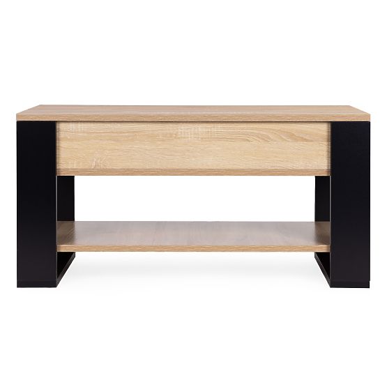 Kihúzható dohányzóasztal felnyitható lappal 90 cm tárolóhely polc sonoma tölgy ModernHome