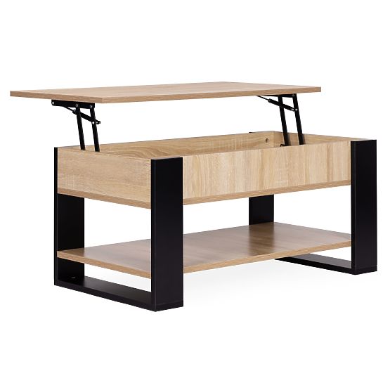 Kihúzható dohányzóasztal felnyitható lappal 90 cm tárolóhely polc sonoma tölgy ModernHome