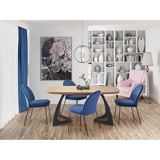 Kihúzható VELDON asztal, lap - természetes tölgy, lábak - fekete (2p=1ks)