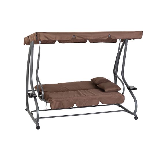 Kinyitható kerti hinta 2 az 1-ben párnákkal barna