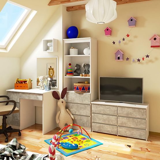 KOMÓD CL100 6SZ PK FEHÉR / BETON