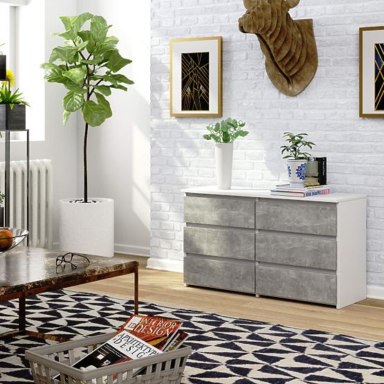 KOMÓD CL100 6SZ PK FEHÉR / BETON
