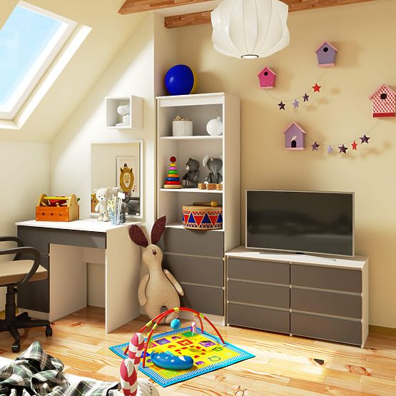 KOMÓD CL100 6SZ PK FEHÉR / SZÜRKE