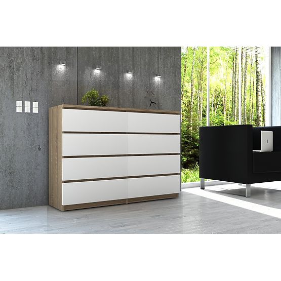 KOMÓD K 120 cm 8 FIÓK PK SONOMA / FEHÉR