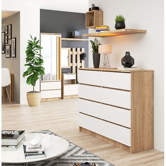 KOMÓD K 120 cm 8 FIÓK PK SONOMA / FEHÉR