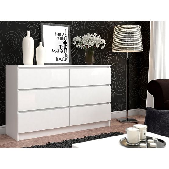KOMÓD K 140 cm 6 FIÓK PK FEHÉR