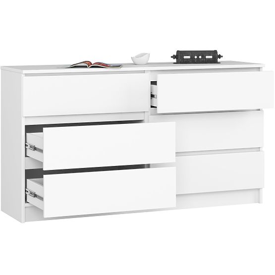 KOMÓD K 140 cm 6 FIÓK PK FEHÉR