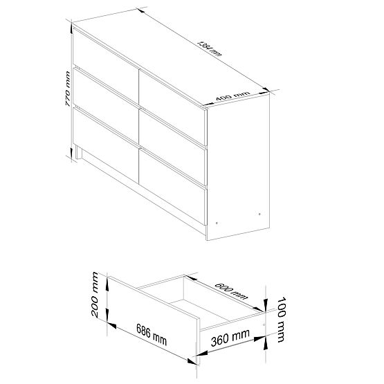 KOMÓD K 140 cm 6 FIÓK PK FEHÉR