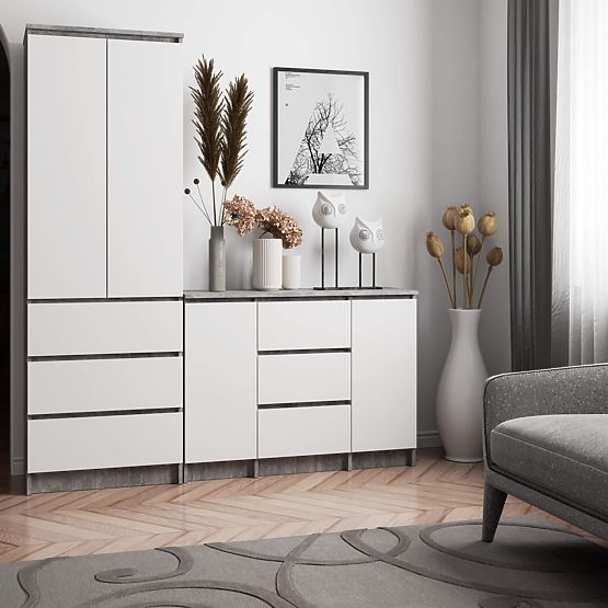 KOMÓD K100 2D 3F PK BETON / FEHÉR