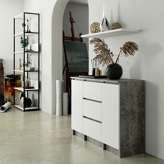 KOMÓD K100 2D 3F PK BETON / FEHÉR