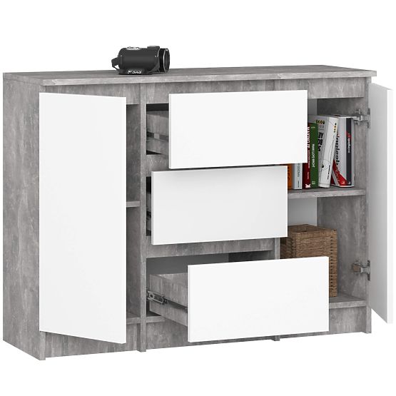KOMÓD K100 2D 3F PK BETON / FEHÉR