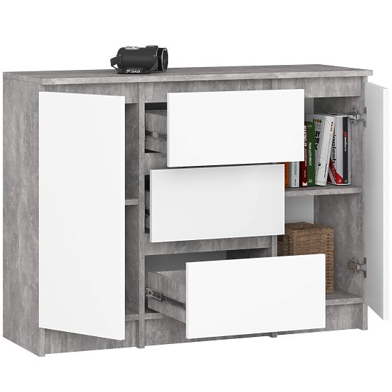KOMÓD K100 2D 3F PK BETON / FEHÉR