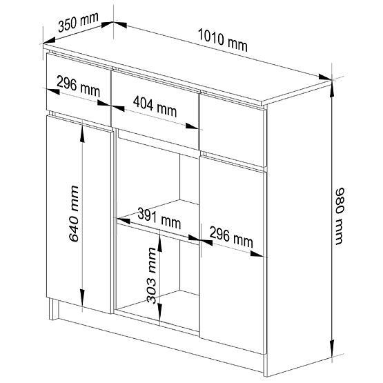 KOMÓD K100 2D 3SZ 1P PK GRAFIT SZÜRKE