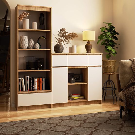 KOMÓD K100 2D 3SZ 1P PK SONOMA TÖLGY / FEHÉR