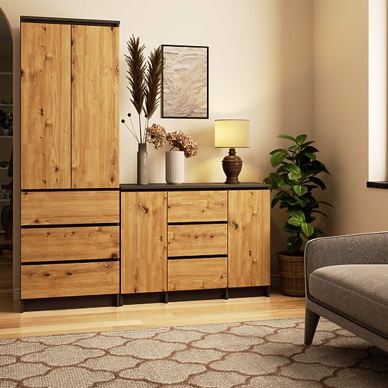 KOMÓD K100 2D 3SZ PK GRAFIT SZÜRKE / ARTISAN TÖLGY