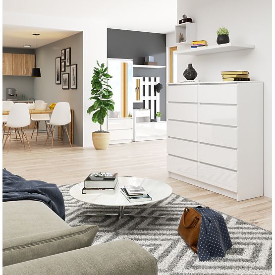 KOMÓD K120 10F CLP PK FEHÉR FÉNYES