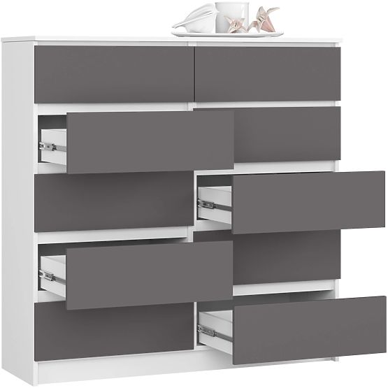 KOMÓD K120 10SZ CLP PK FEHÉR / GRAFIT SZÜRKE