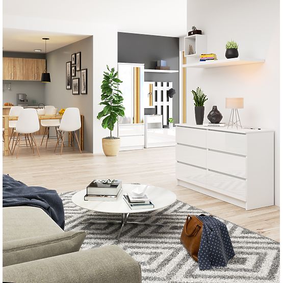 KOMÓD K120 6F CLP PK FEHÉR FÉNYES