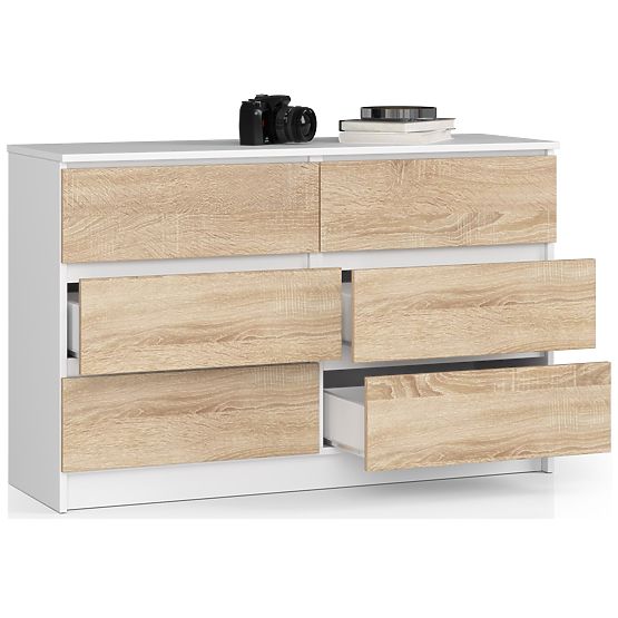 KOMÓD K120 6SZ CLP PK FEHÉR / SONOMA