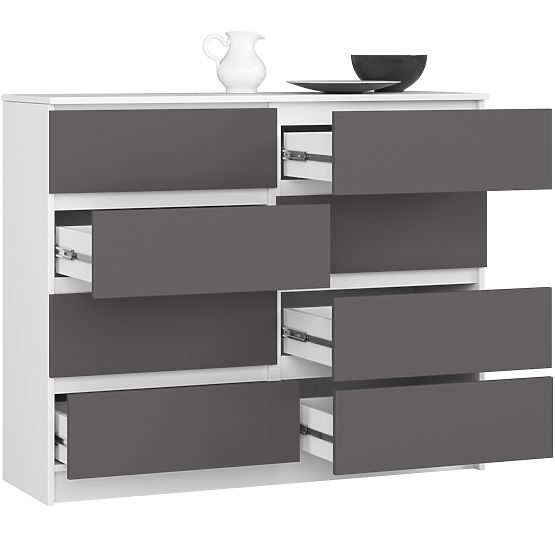 KOMÓD K120 8FIÓK PK FEHÉR / SZÜRKE