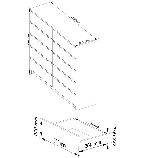 KOMÓD K140 10SZ CLP PK TÖLGY SONOMA / FEHÉR