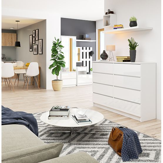 KOMÓD K140 8SZ CLP PK FEHÉR FÉNYES