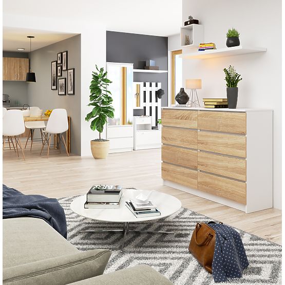 KOMÓD K140 8SZ CLP PK FEHÉR / SONOMA