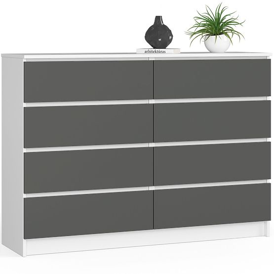 KOMÓD K140 8SZ CLP PK FEHÉR / SZÜRKE