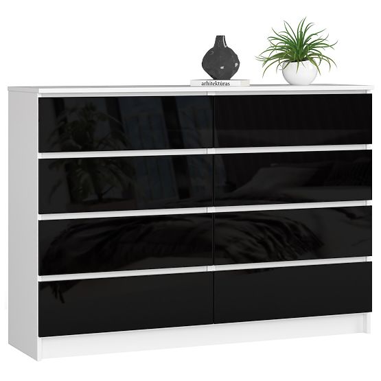 KOMÓD K140 8SZ CLP PK FEKETE MAGASFÉNYŰ