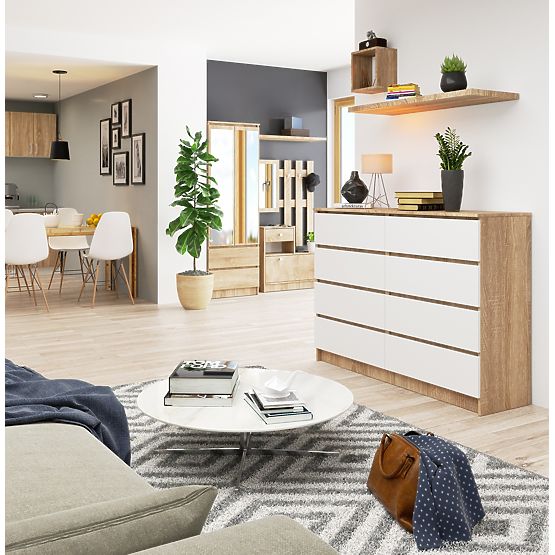 KOMÓD K140 8SZ CLP PK SONOMA / FEHÉR