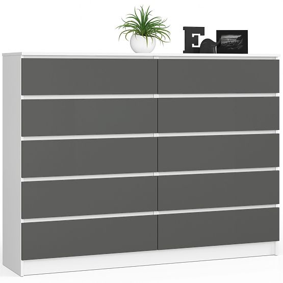 KOMÓD K160 10SZ CLP PK FEHÉR / SZÜRKE