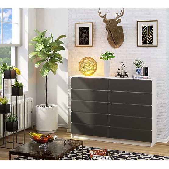 KOMÓD K160 10SZ CLP PK FEHÉR / SZÜRKE