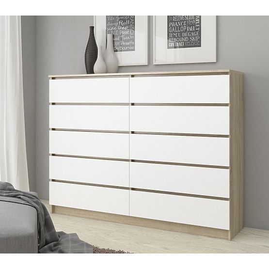 KOMÓD K160 10SZ CLP PK TÖLGY SONOMA / FEHÉR