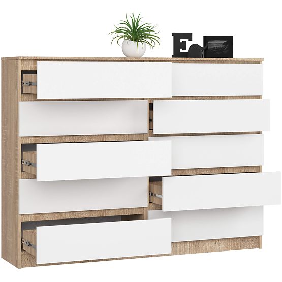 KOMÓD K160 10SZ CLP PK TÖLGY SONOMA / FEHÉR