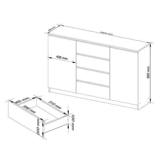 KOMÓD K160 2D 4F CLP PK FEKETE FÉNYES