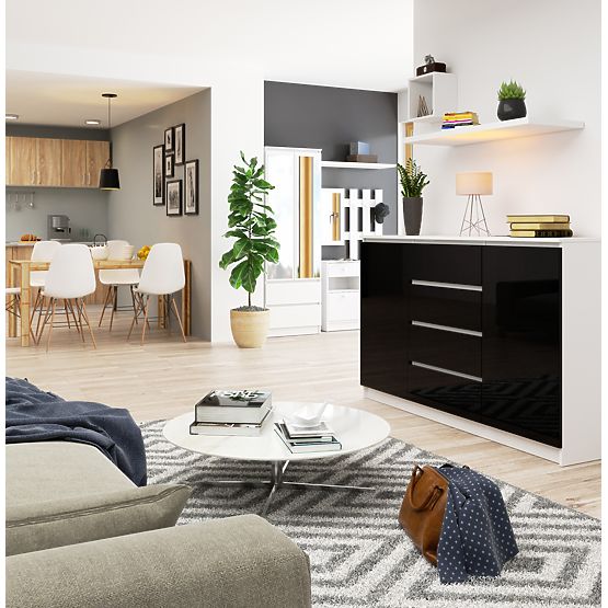 KOMÓD K160 2D 4F CLP PK FEKETE FÉNYES