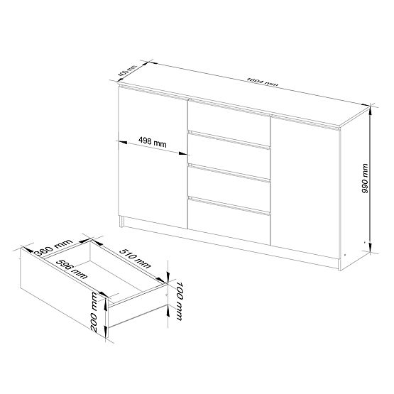 KOMÓD K160 2D 4SZ CLP PK FEHÉR