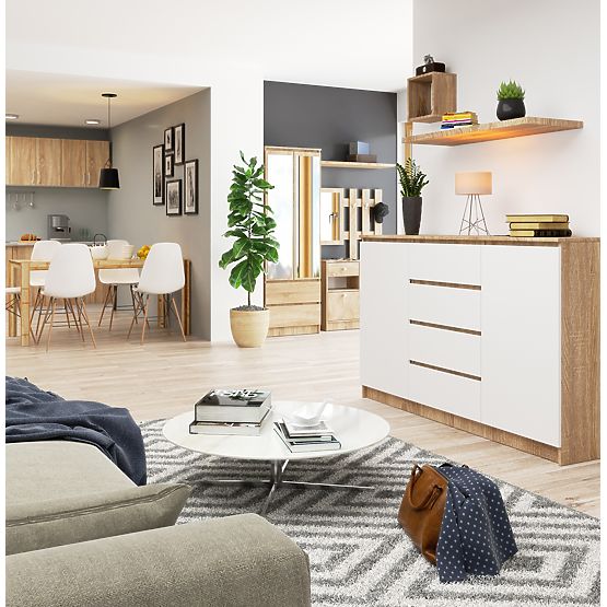 KOMÓD K160 2D 4SZ CLP PK SONOMA TÖLGY / FEHÉR